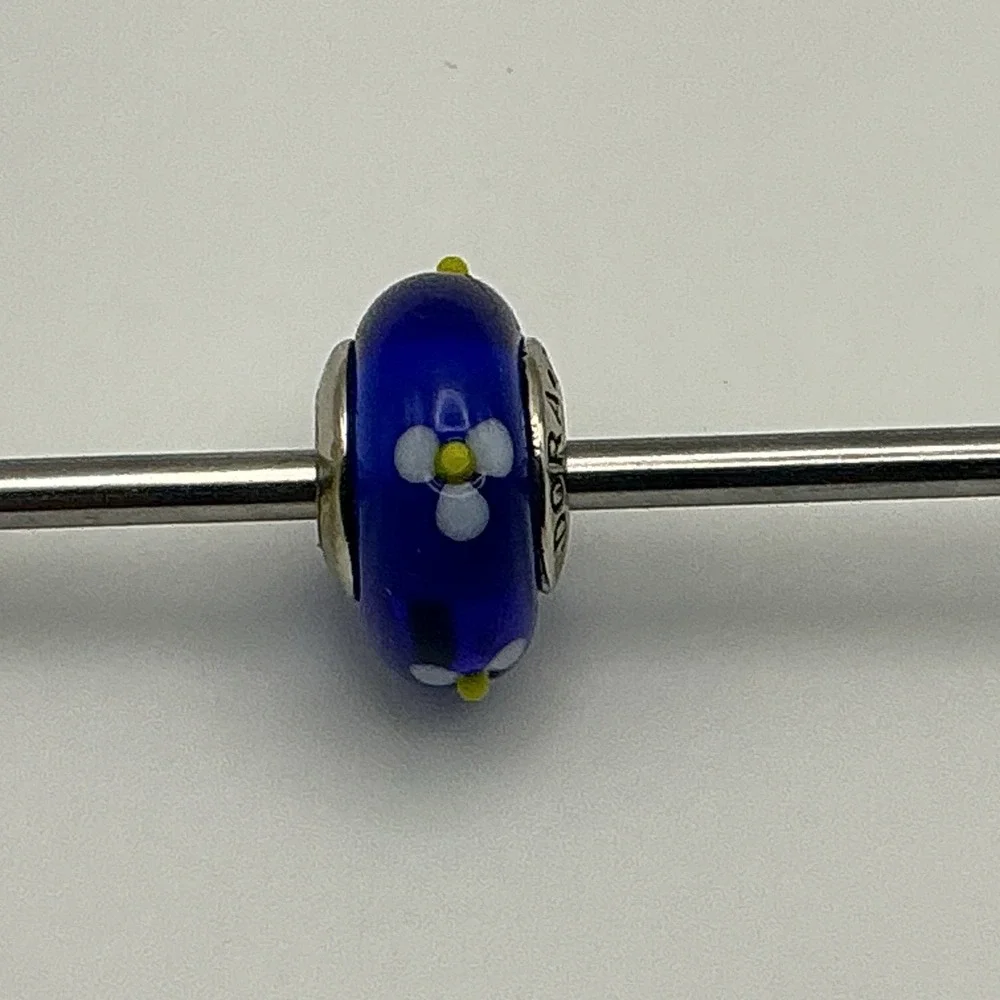 Blue Flowers Retired Pandora Charm, Murano Glass
